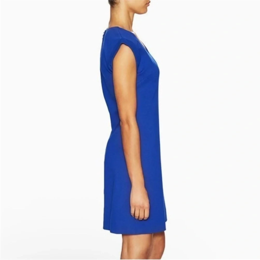 Kate Spade blue ponte knit a-line cap sleeve exposed back zipper mini dress